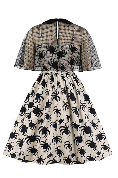 Vintage Halloweenske Šaty S Bielou Potlačou Pavúka