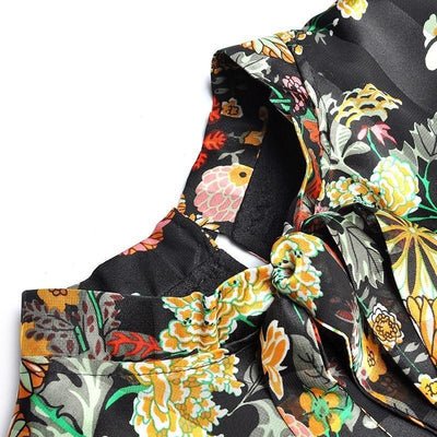 Čierne Kvetinové Šaty 40. Rokov S Vysokým Pásom