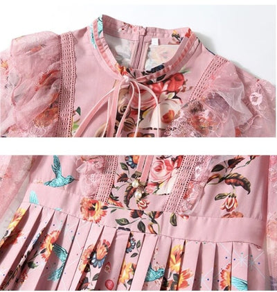 Ružové Kvetinové Šaty S Vysokým Pásom Zo 40. Rokov