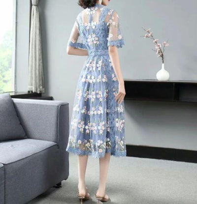 Modré Šaty Vintage Kvety