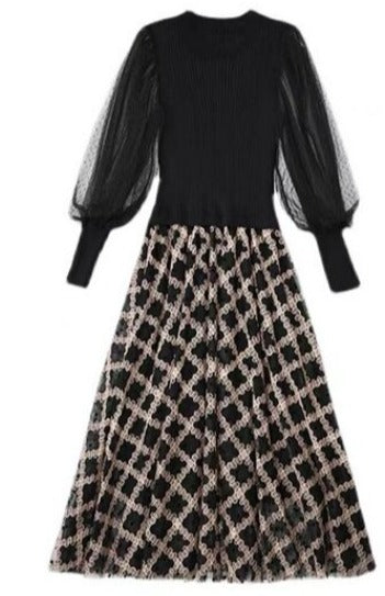 Vintage Čierne Kárované Šaty Zo 40. Rokov