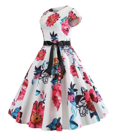 Bielo-Ružové Vintage Rozšírené Šaty