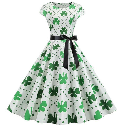 Vintage Biele Bodkované Kvetované Šaty