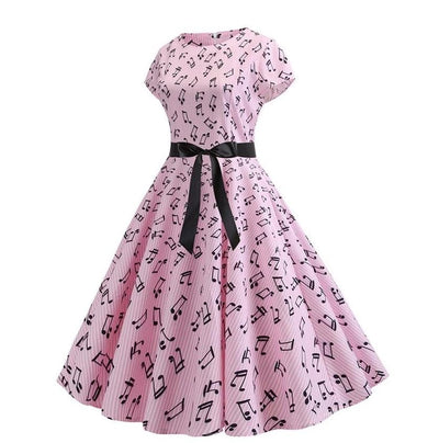 Jarné Vintage Ružové Rozšírené Šaty