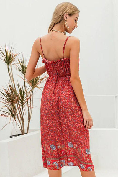 Vintage Červené Kvetinové Šaty