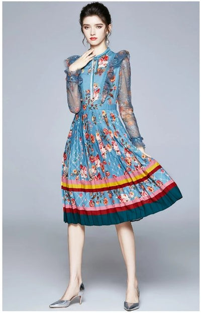 Mint Vintage Kvetinové Dlhé Šaty