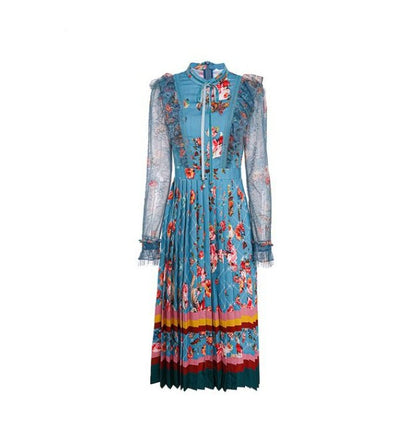 Mint Vintage Kvetinové Dlhé Šaty