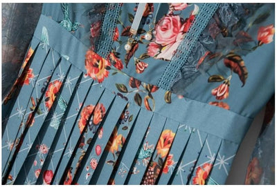 Mint Vintage Kvetinové Dlhé Šaty