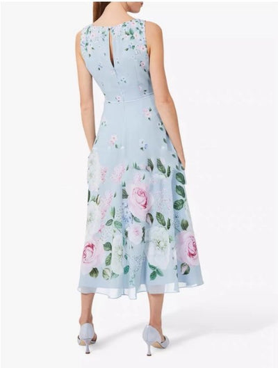 Vintage Modré Kvetinové Dlhé Šaty