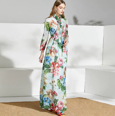 Zelené Vintage Kvetinové Dlhé Šaty