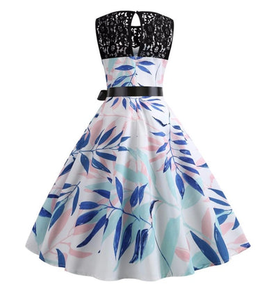 Vintage Modré Kvetinové Trapézové Šaty