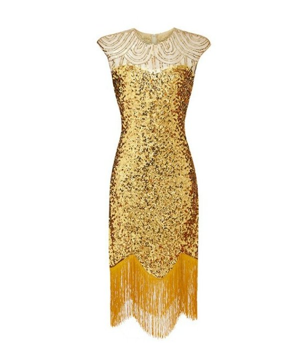 Vintage 20s Plus Size Šaty Béžovo-Zlaté