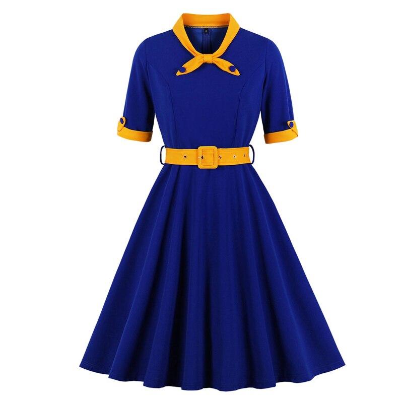 Vintage Jesenné Modré Žlté Šaty