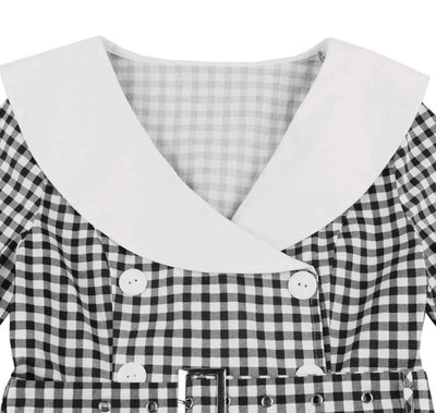 Vintage Čierne Kárované Šaty