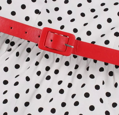 Vintage Biele Bodkované Šaty S Okrúhlym Výstrihom