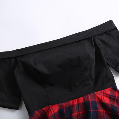 Vintage Tartanové Šaty Mimo Ramena