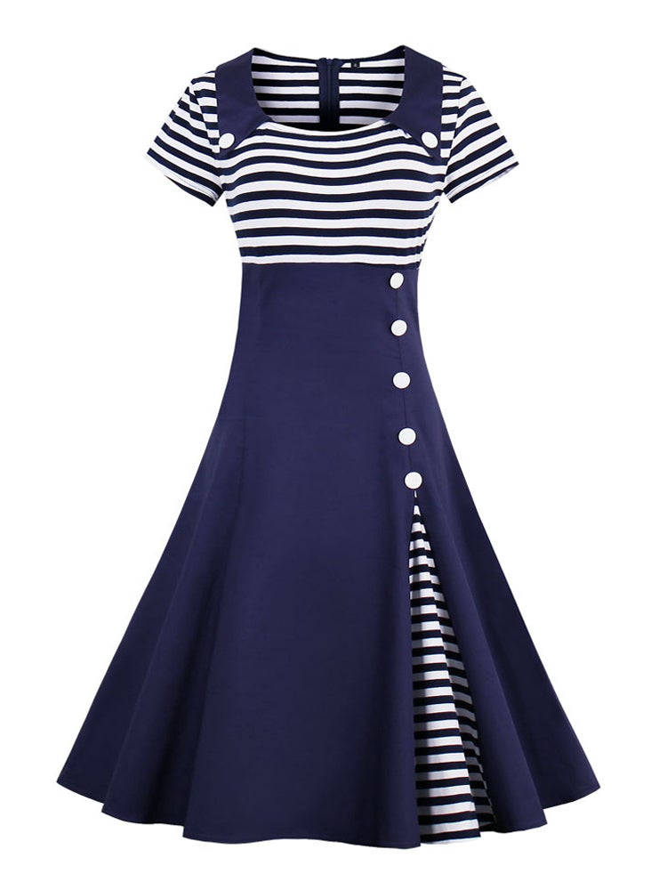 Modré Šaty Vintage Plus Veľkosti 50. Rokov