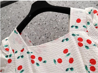 Vintage Čerešňové Šaty Veľkej Veľkosti Biele