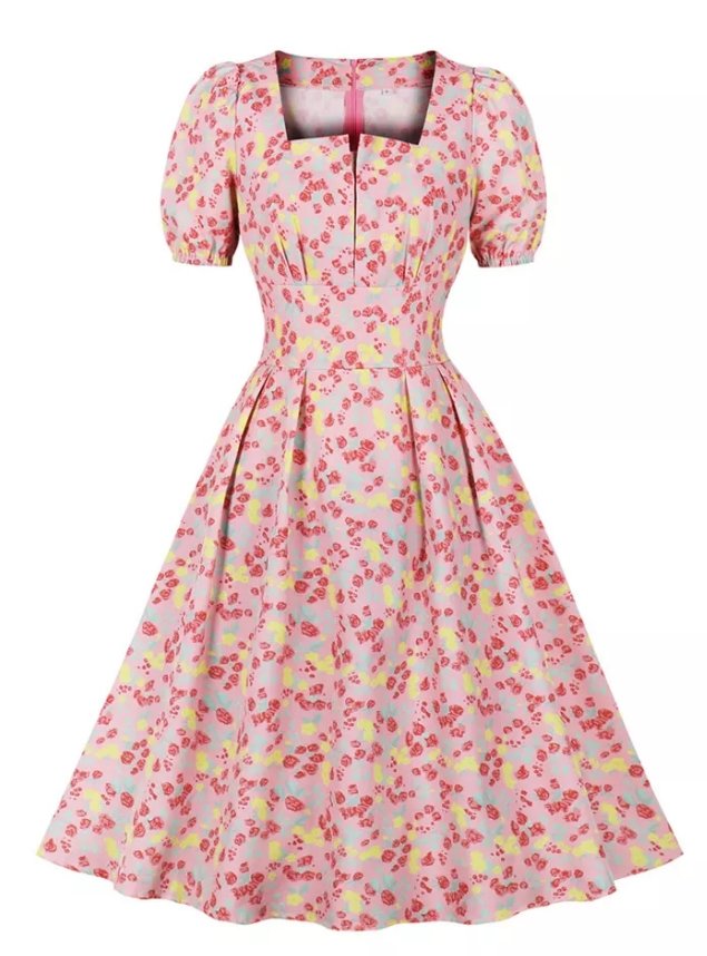 Vintage Šaty S Vysokým Pásom V Ružovej Farbe