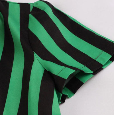 Vintage Pruhované Šaty Veľkej Veľkosti Zelené