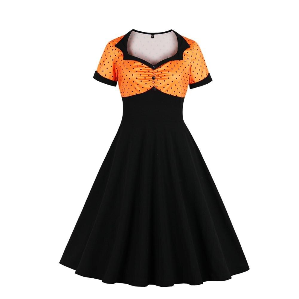 Vintage Swingové Šaty Oranžovo-Čierne Veľkosti