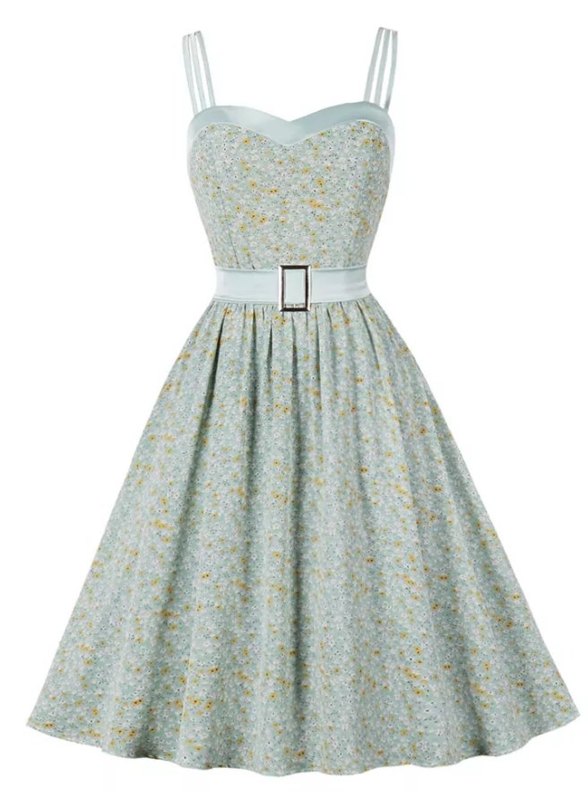 Vintage Šaty S Potlačou Kvetov Pin Up