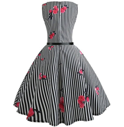 Vintage Čierno-Biele Pruhované Šaty