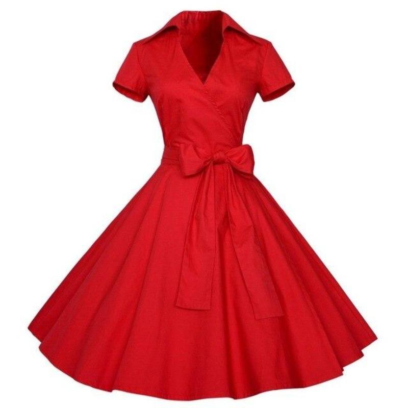 Vintage Jednofarebné Červené Šaty Z 50. Rokov