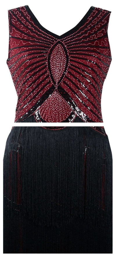 Vintage Bordové Šaty V Štýle Art Deco Z 20. Rokov