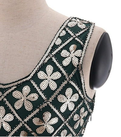 Vintage 20s Plus Size Zeleno Zlaté Šaty