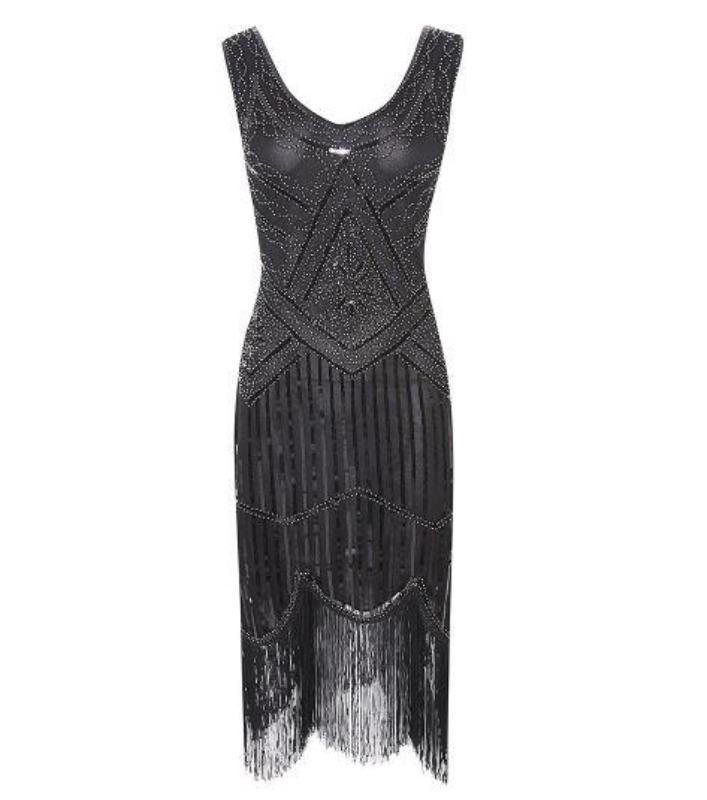 Vintage Šaty Z 20. Rokov Čierna Strieborná