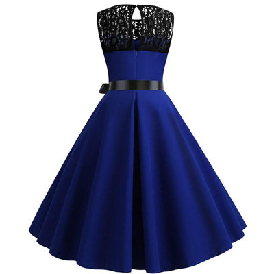 Vintage Modré Čipkované Šaty