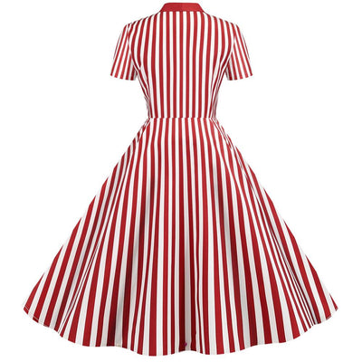 Červené Vintage Retro Pruhované Šaty
