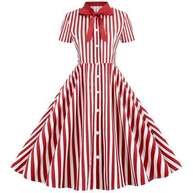 Červené Vintage Retro Pruhované Šaty