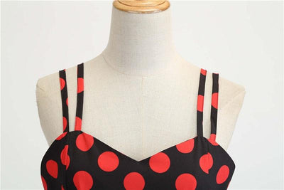 Vintage Rockabilly Šaty Čierne Červené Bodkované