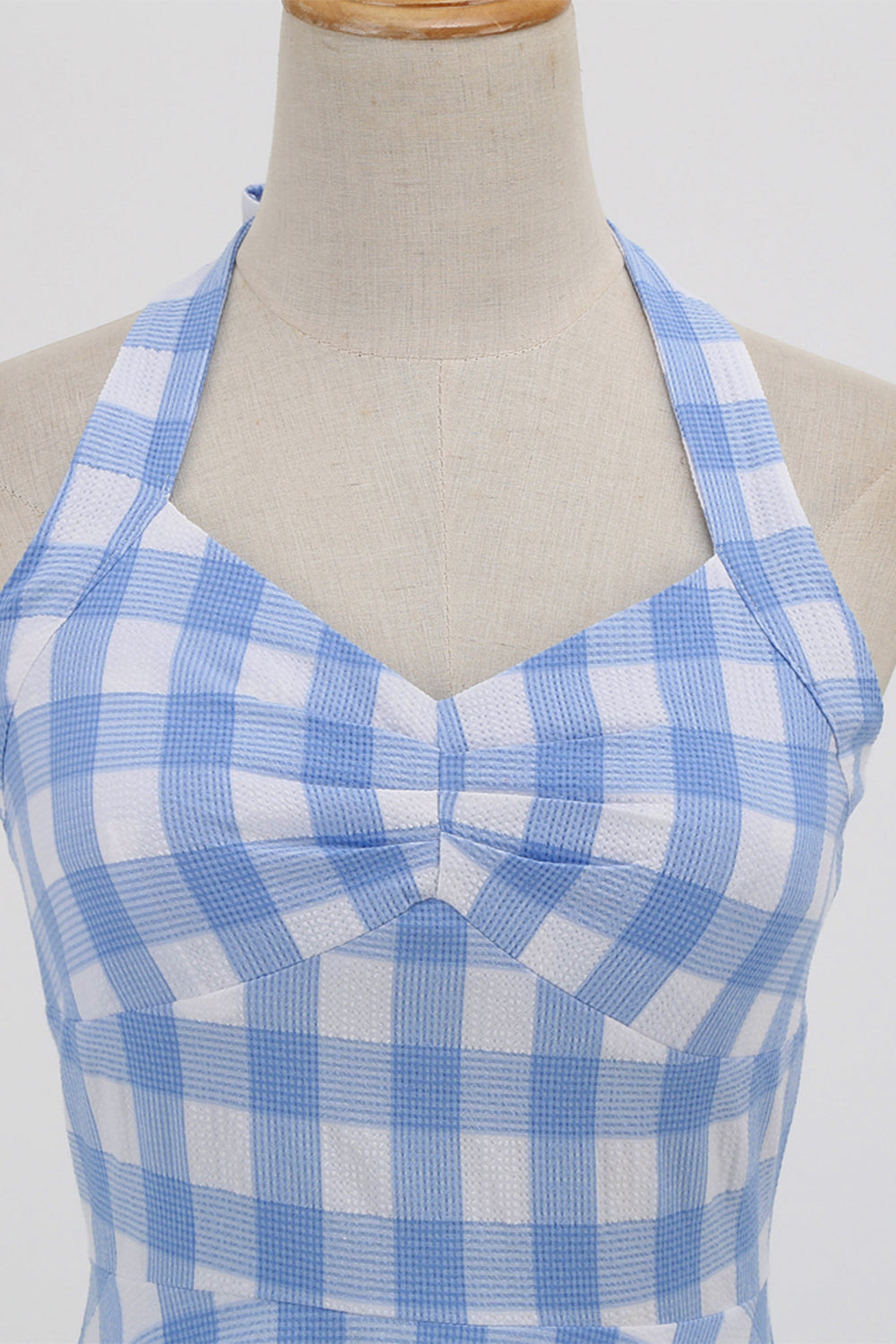 Retro Kockované Šaty Bez Chrbta Pre Ženy