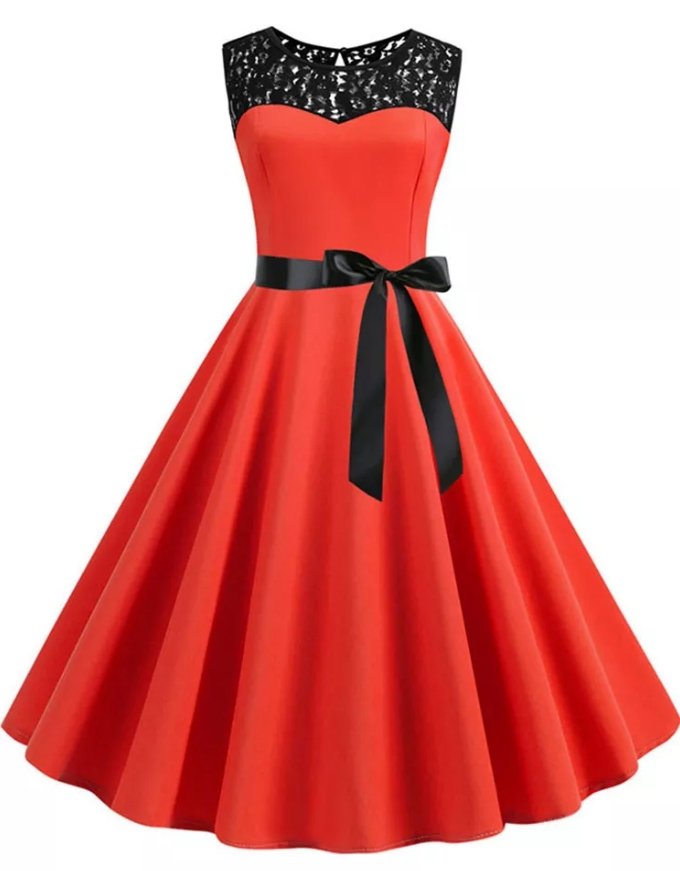 Červeno-Čierne Šaty Pin Up Z 50. Rokov