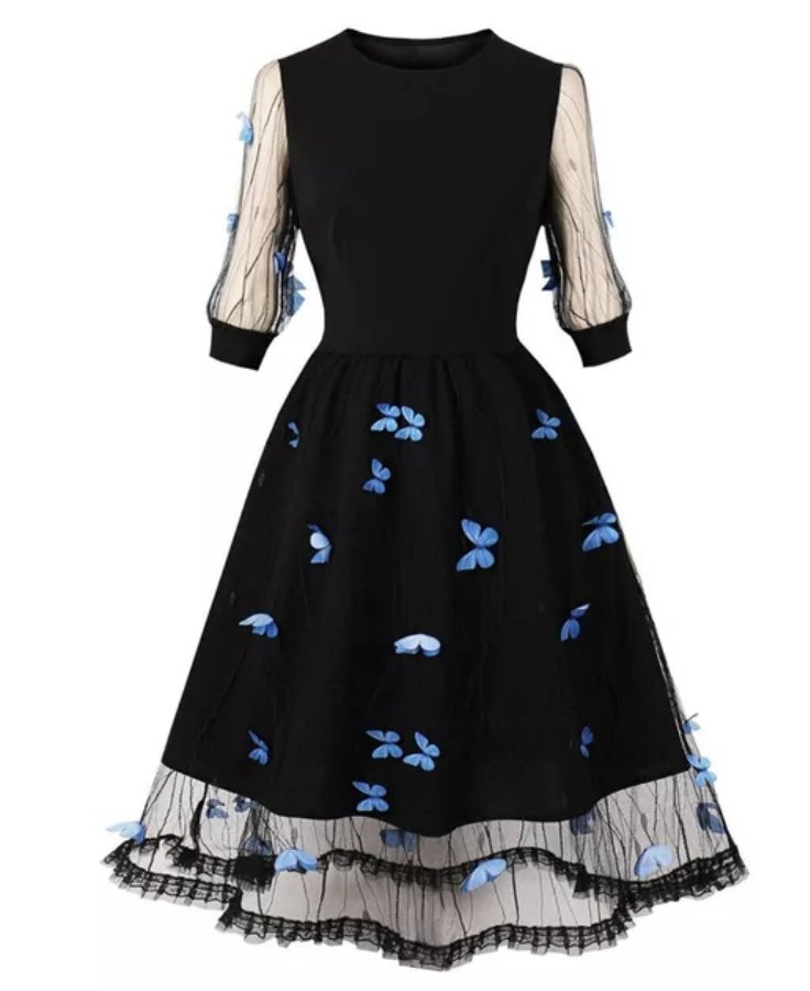 Šaty Pin Up Blue Butterflies Z 50. Rokov