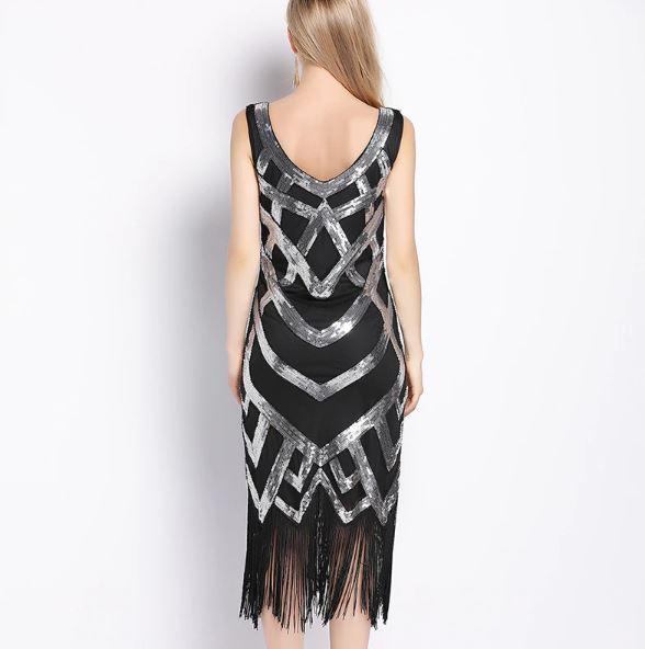 Vintage Šaty 20. Rokov Čierna Strieborná