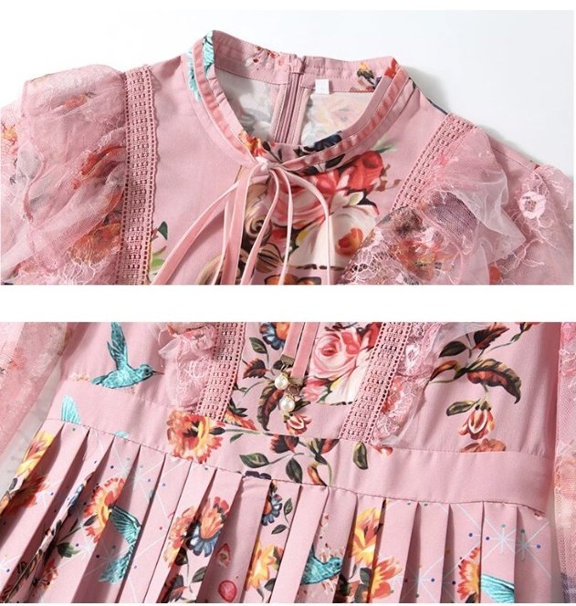 Ružové Kvetinové Šaty S Vysokým Pásom Zo 40. Rokov