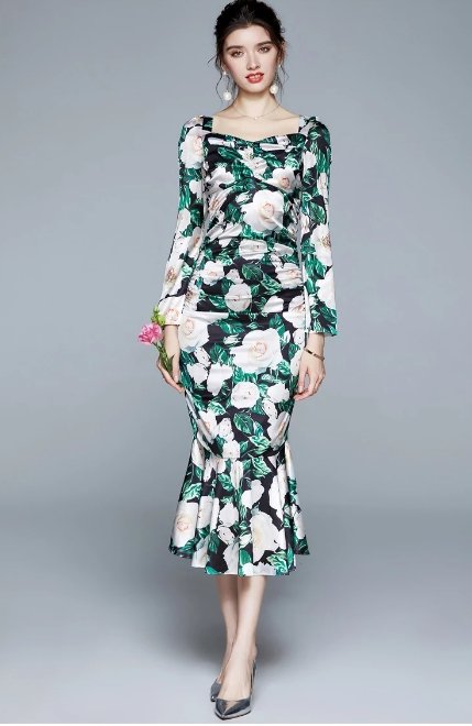 Vintage Zelené Kvetinové Slávnostné Šaty