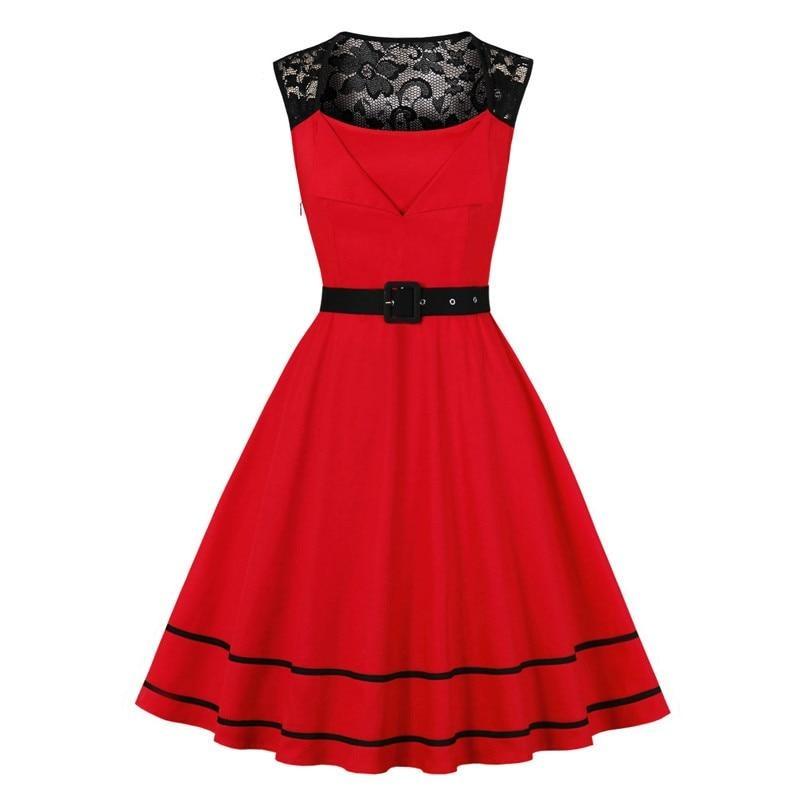 Vintage Rockabilly Červené Večerné Šaty