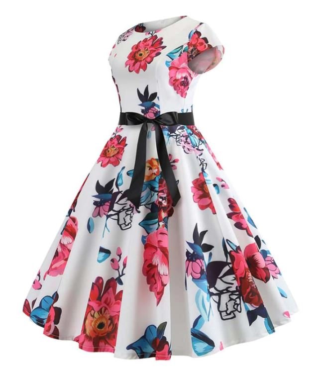 Bielo-Ružové Vintage Rozšírené Šaty