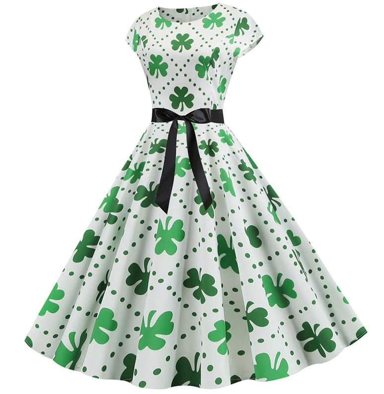 Vintage Biele Bodkované Kvetované Šaty