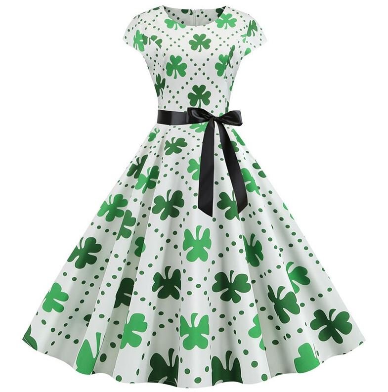 Vintage Biele Bodkované Kvetované Šaty