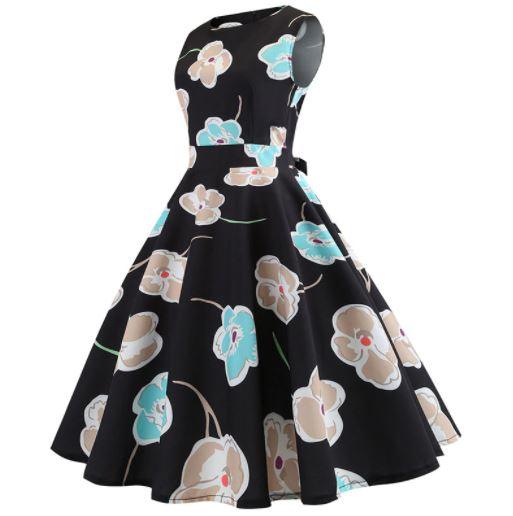 Vintage Šaty S Čiernymi Kvetmi