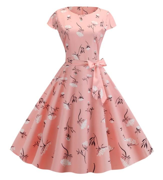 Vintage Ružové Kvetinové Rozšírené Šaty