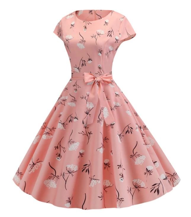 Vintage Ružové Kvetinové Rozšírené Šaty