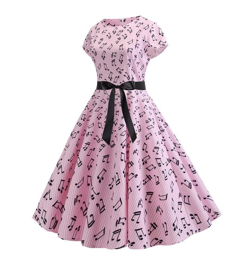 Jarné Vintage Ružové Rozšírené Šaty