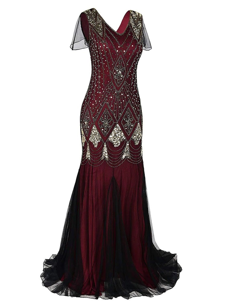 Burgundské Dlhé Šaty Gatsby Haute Couture